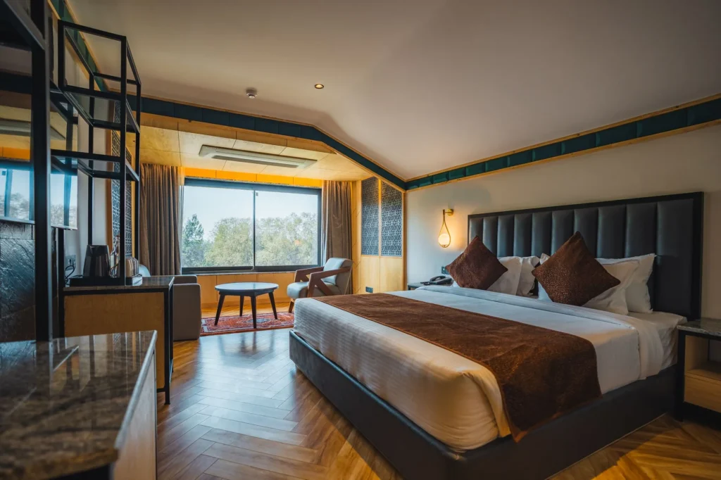 Premium Room with king bed, desk and garden window at Wisaal Srinagar