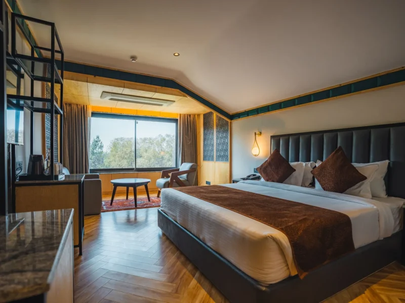 Premium Room with king bed, desk and garden window at Wisaal Srinagar