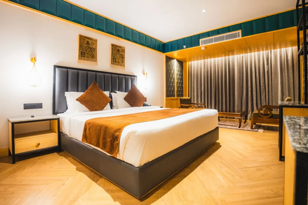 Premium Room with king bed and curtained seating area
